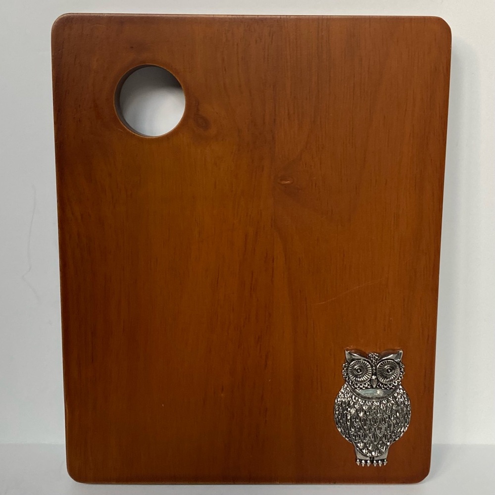 Owl Cutting Board Wood Metal 7” X 9” Wooden Birds Birding Halloween cooking
